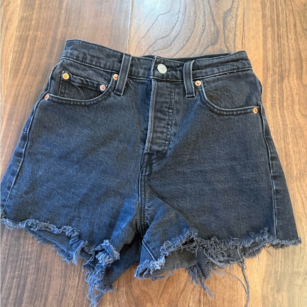 Levi's Black Frayed Ribcage Jean Shorts